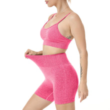 Load image into Gallery viewer, Women Seamless Yoga Set 2 Piece Workout Sport Bra with High Waist Shorts Legging Outfit Tracksuit.JNINTH (Rose Red)