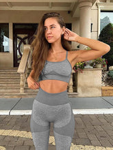 Load image into Gallery viewer, OLCHEE Women’s Workout Sets 2 Piece - Seamless Yoga Leggings and Cross-Strap Sports Bra Gym Outfits Activewear Matching Set - Grey