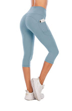 Load image into Gallery viewer, Steppe Naked Feeling High Waisted Yoga Pants Women's Workout Capris Leggings with Pockets Tummy Control Buttery Soft Running Compression Capris for Athletic Gym Exercise Fitness Blue Ashes
