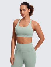 Load image into Gallery viewer, CRZ YOGA Women's Strappy Sports Bras Fitness Workout Padded Yoga Top Criss Cross Back Cami Green Palm Court
