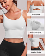 Load image into Gallery viewer, Everrysea Longline Sports Bra for Women Padded Workout Tank Tops Built in Bras Strappy Yoga Corp Top Camisole White