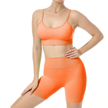 Load image into Gallery viewer, Women Seamless Yoga Set 2 Piece Workout Sport Bra with High Waist Shorts Legging Outfit Tracksuit.JNINTH (Orange)