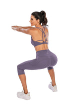 Load image into Gallery viewer, Steppe Naked Feeling High Waisted Yoga Pants Women's Workout Capris Leggings with Pockets Tummy Control Buttery Soft Running Compression Capris for Athletic Gym Exercise Fitness Purple
