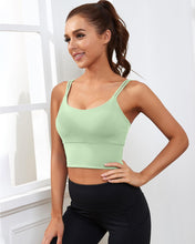 Load image into Gallery viewer, Everrysea Longline Sports Bra for Women Padded Workout Tank Tops Built in Bras Strappy Yoga Corp Top Camisole Light Green