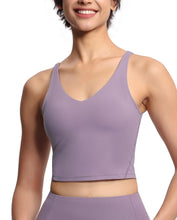 Load image into Gallery viewer, Women’s Longline Sports Bra Wirefree Padded Medium Support Yoga Bras Gym Running Workout Tank Tops Grey Purple