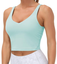Load image into Gallery viewer, Women’s Longline Sports Bra Wirefree Padded Medium Support Yoga Bras Gym Running Workout Tank Tops (Light Blue)