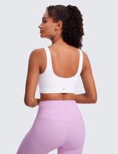 Load image into Gallery viewer, CRZ YOGA Butterluxe Womens U Back Sports Bra - Scoop Neck Padded Low Impact Yoga Clothes Workout Crop Top with Built in Pads White