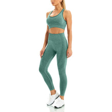 Load image into Gallery viewer, WodoWei Women 2 Piece Workout Outfits Sports Bra Seamless Leggings Yoga Gym Activewear Set (YO610-Green Marl)