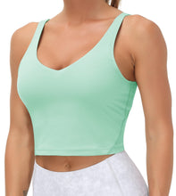 Load image into Gallery viewer, Women’s Longline Sports Bra Wirefree Padded Medium Support Yoga Bras Gym Running Workout Tank Tops(Mint Green)