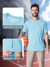 Load image into Gallery viewer, Workout Shirts for Men Short Sleeve T Shirts Moisture Wicking UPF 50 Sun Protection Running Workout Shirts Lake Blue