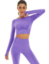 Load image into Gallery viewer, Toplook Women Seamless Workout Outfits Athletic Set Leggings + Long Sleeve Top 2 Pieces(Purple)