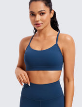 Load image into Gallery viewer, CRZ YOGA Butterluxe Womens Y Back Sports Bra - Padded Racerback Low Impact Spaghetti Thin Strap Workout Yoga Top French Navy