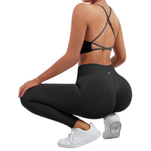 Load image into Gallery viewer, SUUKSESS Women Seamless 2 piece Workout Sets Strappy Padded Sports Bra Booty High Waisted Leggings Outfits (Black)