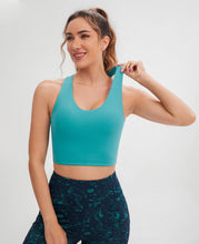 Load image into Gallery viewer, JOYSPELS Sports Bras for Women Extra Comfort Criss-Cross Back Padded Workout Tops for Women Medium Support Cyan