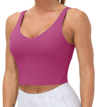 Load image into Gallery viewer, Women’s Longline Sports Bra Wirefree Padded Medium Support Yoga Bras Gym Running Workout Tank Tops(Fuchsia)