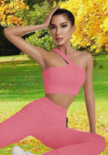 Load image into Gallery viewer, niyokki Workout Outfits Sets for Women 2 Piece Ribbed Exercise Secy One Shoulder Tops High Waist Leggings Active Yoga Set