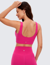 Load image into Gallery viewer, CRZ YOGA Butterluxe Womens U Back Sports Bra - Scoop Neck Padded Low Impact Yoga Clothes Workout Crop Top with Built in Pads Granita Pink