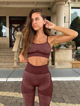 Load image into Gallery viewer, OLCHEE Women’s Workout Sets 2 Piece - Seamless Yoga Leggings and Cross-Strap Sports Bra Gym Outfits Activewear Matching Set - Choco