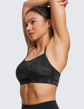 Load image into Gallery viewer, CRZ YOGA Butterluxe Womens Y Back Sports Bra - Padded Racerback Low Impact Spaghetti Thin Strap Workout Yoga Top Black Tie Dye Flowers