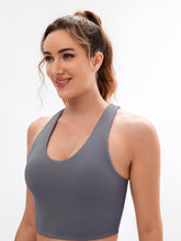 Load image into Gallery viewer, JOYSPELS Sports Bras for Women Extra Comfort Criss-Cross Back Padded Workout Tops for Women Medium Support Grey