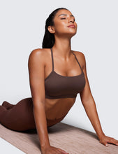 Load image into Gallery viewer, CRZ YOGA Butterluxe Womens Y Back Sports Bra - Padded Racerback Low Impact Spaghetti Thin Strap Workout Yoga Top Hot Fudge Brown