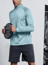 Load image into Gallery viewer, NORTHYARD Men's Running Shirt Long Sleeve Quarter Zip Pullover Moisture Wicking Quick Dry Athletic Workout Shirts Lightcyanheather