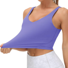 Load image into Gallery viewer, Women’s Longline Sports Bra Wirefree Padded Medium Support Yoga Bras Gym Running Workout Tank Tops(Bright Purple)
