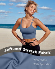 Load image into Gallery viewer, Everrysea Longline Sports Bra for Women Padded Workout Tank Tops Built in Bras Strappy Yoga Corp Top Camisole Blue