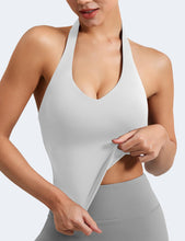 Load image into Gallery viewer, YEOREO Women's Halter Crop Top V Neck Workout Going Out Tank Top Hazel Padded Sleeveless Backless Trendy Summer Camisole White