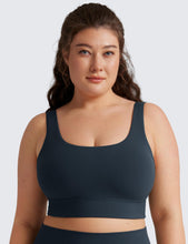 Load image into Gallery viewer, CRZ YOGA Butterluxe Womens U Back Sports Bra - Scoop Neck Padded Low Impact Yoga Clothes Workout Crop Top with Built in Pads True Navy
