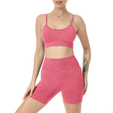 Load image into Gallery viewer, Women Seamless Yoga Set 2 Piece Workout Sport Bra with High Waist Shorts Legging Outfit Tracksuit.JNINTH (Red 02)