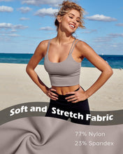 Load image into Gallery viewer, Everrysea Longline Sports Bra for Women Padded Workout Tank Tops Built in Bras Strappy Yoga Corp Top Camisole Light Brown