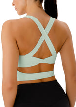Load image into Gallery viewer, JOYSPELS Sports Bras for Women Extra Comfort Criss-Cross Back Padded Workout Tops for Women Medium Support Pale Green