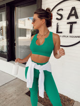 Load image into Gallery viewer, QINSEN Womens Yoga Pants Bodycon 2 Piece Outfits Cropped Tops High Waist Seamless Leggings Emerald