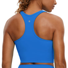 Load image into Gallery viewer, CRZ YOGA Butterluxe Womens Y-Back Racerback Longline Sports Bra - Padded Scoop Neck Workout Crop Tank Top with Built in Pads Sparkle Blue