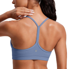 Load image into Gallery viewer, CRZ YOGA Butterluxe Womens Y Back Sports Bra - Padded Racerback Low Impact Spaghetti Thin Strap Workout Yoga Top Oasis Blue