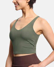 Load image into Gallery viewer, Women’s Longline Sports Bra Wirefree Padded Medium Support Yoga Bras Gym Running Workout Tank Tops Olive Green
