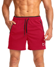 Load image into Gallery viewer, Men's Running Shorts with Zipper Pockets Quick Dry Gym Athletic Workout 5" Shorts for Men (red)