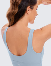 Load image into Gallery viewer, CRZ YOGA Butterluxe Womens U Back Sports Bra - Scoop Neck Padded Low Impact Yoga Clothes Workout Crop Top with Built in Pads Cambric Blue