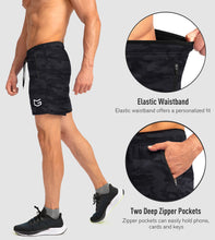 Load image into Gallery viewer, G Gradual Men's Running Shorts with Zipper Pockets Quick Dry Gym Athletic Workout 5" Shorts for Men (Grey camo)