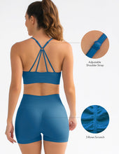 Load image into Gallery viewer, FRESOUGHT Two Piece Outfits for Women Summer Workout Short Sets Sexy Yoga Gym Sports Bra High Waisted Biker Shorts Set Blue