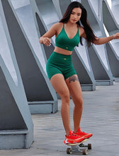 Load image into Gallery viewer, FRESOUGHT Summer Outfits for Women 2023 Trendy Vacation Workout Gym Sets Seamless High Waisted Biker Shorts Set Green
