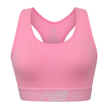 Load image into Gallery viewer, New Balance Womens Seamless Wirefree, Racerback Sports Bra with Removable Pads, Bottom Band with Logo, Peony Glow