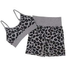 Load image into Gallery viewer, Women Seamless Yoga Set 2 Piece Workout Sport Bra with High Waist Shorts Legging Outfit Tracksuit.JNINTH (Leopard Grey)