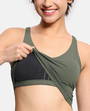 Load image into Gallery viewer, Women’s Longline Sports Bra Wirefree Padded Medium Support Yoga Bras Gym Running Workout Tank Tops Olive Green