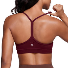Load image into Gallery viewer, CRZ YOGA Butterluxe Womens Y Back Sports Bra - Padded Racerback Low Impact Spaghetti Thin Strap Workout Yoga Top Red Merlot