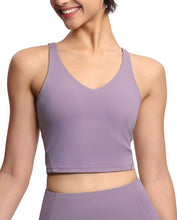 Load image into Gallery viewer, Women’s Longline Sports Bra Wirefree Padded Medium Support Yoga Bras Gym Running Workout Tank Tops Grey Purple