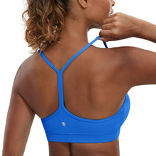 Load image into Gallery viewer, CRZ YOGA Butterluxe Womens Y Back Sports Bra - Padded Racerback Low Impact Spaghetti Thin Strap Workout Yoga Top Sparkle Blue