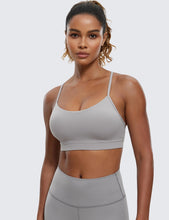 Load image into Gallery viewer, CRZ YOGA Butterluxe Womens Y Back Sports Bra - Padded Racerback Low Impact Spaghetti Thin Strap Workout Yoga Top Gull Gray
