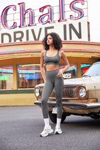 Load image into Gallery viewer, RXRXCOCO Ribbed Workout Sets for Women 2 Piece Backless Strappy Sports Bra Seamless Leggings Matching Set Yoga Outfits Grey